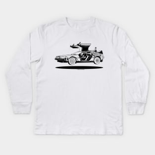 Delorean Black and White Kids Long Sleeve T-Shirt